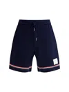 Thom Browne Blue Shorts With Elastic Waist With Drawstring And Rwb Striped Detail In Navy