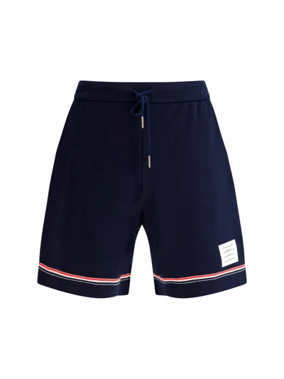 Thom Browne Blue Shorts With Elastic Waist With Drawstring And Rwb Striped Detail