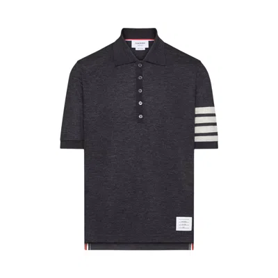 Pre-owned Thom Browne Short-sleeve 4 Bar Rib Cuff Polo In Wool Jersey 'charcoal' | Grey | Men's Size 2 In Gray