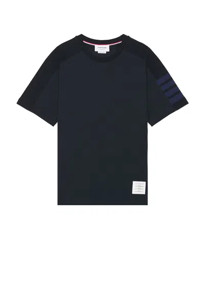 Thom Browne Navy Stripe Trim T-shirt In 415 Navy