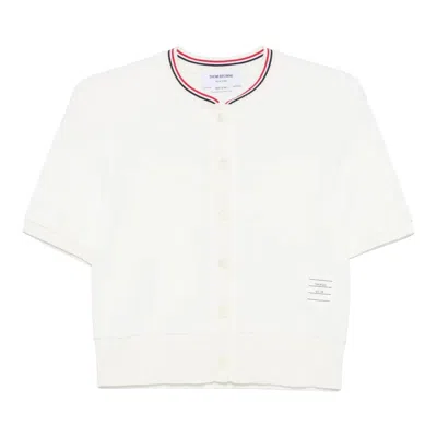Thom Browne Short Sleeve Crew Neck Cardigan In White
