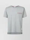 Thom Browne Short-sleeve Crew Neck T-shirt With Chest Pocket And Striped Trim Detail In Gray