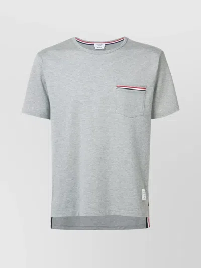 THOM BROWNE SHORT-SLEEVE CREW NECK T-SHIRT WITH CHEST POCKET AND STRIPED TRIM DETAIL