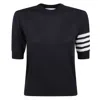 Thom Browne Short-sleeve Crewneck Sweater With Four-bar Detail In Black