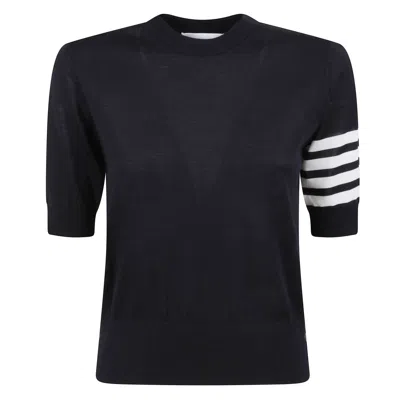 THOM BROWNE SHORT-SLEEVE CREWNECK SWEATER WITH FOUR-BAR DETAIL