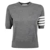 Thom Browne Short-sleeve Crewneck Sweater With Four-bar Detail In Gray