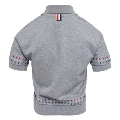 Thom Browne Short Sleeve Dolman Keyhole Polo In Gray