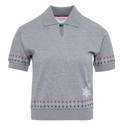 Thom Browne Short Sleeve Dolman Keyhole Polo In Gray