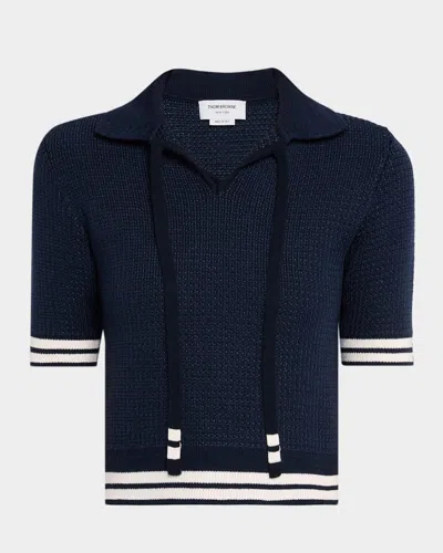 Thom Browne Short-sleeve Knit Polo Shirt In Blue