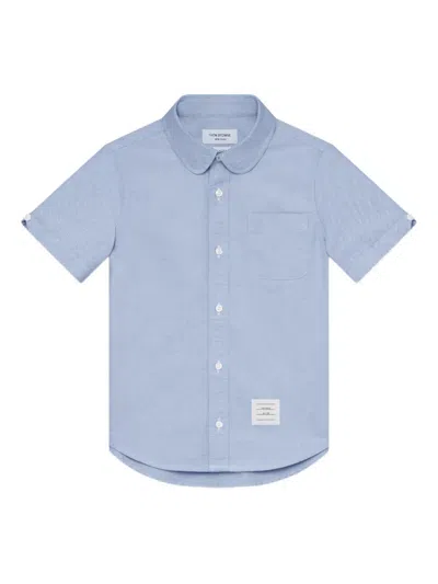 Thom Browne Kids' Short Sleeve Oxford Shirt In Blue