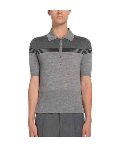Thom Browne Short-sleeve Panelled Polo Shirt In Gray