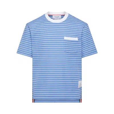Pre-owned Thom Browne Short-sleeve Pocket Tee In Summer Weight Milano 'blue/white' | Men's Size 5