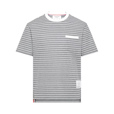 Pre-owned Thom Browne Short-sleeve Pocket Tee In Summer Weight Milano 'medium Grey/white' | Men's Size 4 In Gray