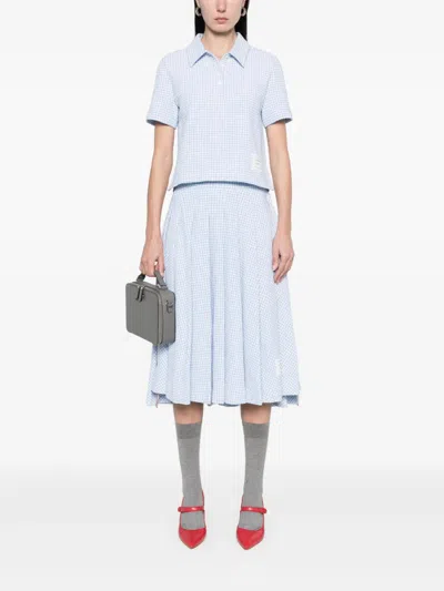 Thom Browne Short Sleeve Polo In Gingham Check In Blue