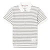 Thom Browne Short Sleeve Polo In Striped Linen Jersey In Grey