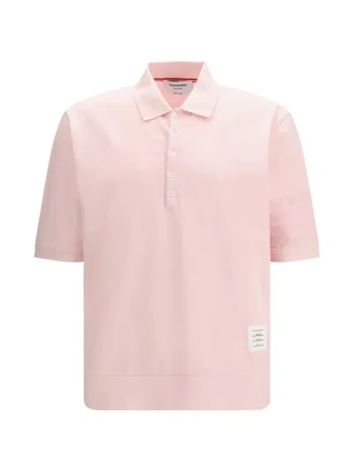 Thom Browne Jersey Polo Shirt Short Sleeves Rib Cuffs In Pink