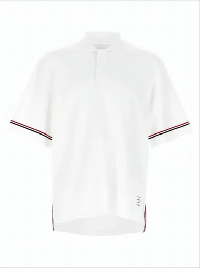 THOM BROWNE SHORT-SLEEVE POLO SHIRT WITH STRIPED ACCENTS