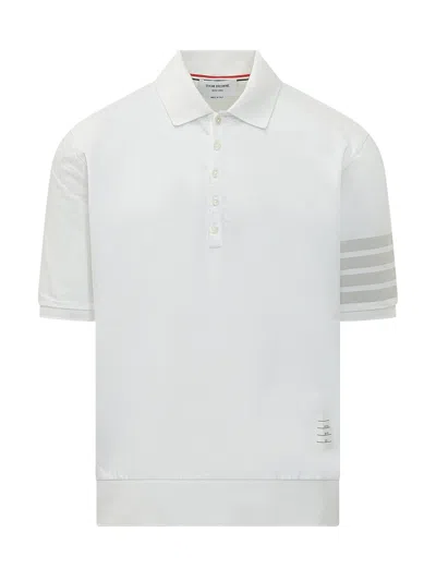 Thom Browne Short Sleeve Polo With Dandied Hem In White