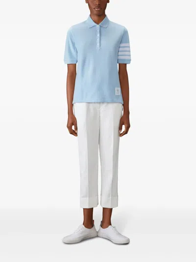 Thom Browne Short Sleeve Polo With Engineered Bar Women In White