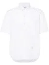 Thom Browne Short Sleeve Cotton Shirt With Logo And Stripes In White