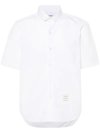 Thom Browne Short Sleeve Cotton Shirt With Logo And Stripes In Blue