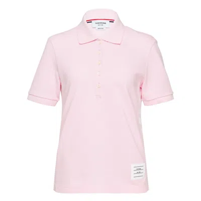 Thom Browne Short Sleeve Rib Cuff Polo In Pink