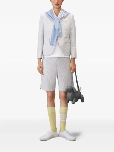 Thom Browne Short Sleeve Rib Cuff Polo In Gray