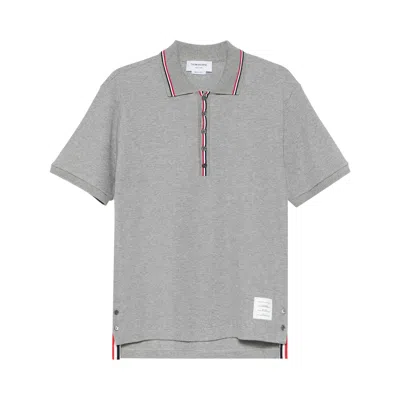 Pre-owned Thom Browne Short-sleeve Rib Cuff Polo With Rwb Stripe 'light Grey' | Men's Size 3 In Gray