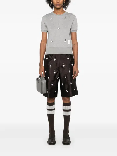 Thom Browne Short Sleeve Rib Cuff Tee In Gray
