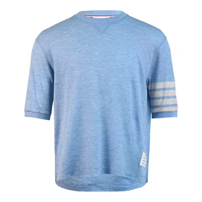 Thom Browne Short Sleeve Rib Cuff Polo In Blue