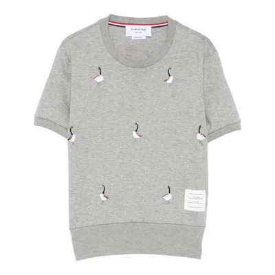 Thom Browne Embroidered Short-sleeve Sweater In Gray