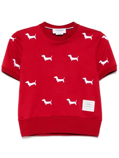 Thom Browne Short-sleeve Rib-cuff Tee In Red