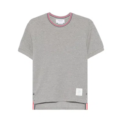 Pre-owned Thom Browne Short-sleeve Rib Cuff With Rwb Stripe Tee 'light Grey' | Men's Size 3 In Gray