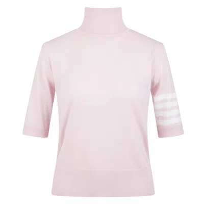 Thom Browne Short-sleeve Ribbed Wool Top In Pink