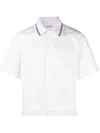Thom Browne Short-sleeve Polo Shirt With Striped Accents In Weiss