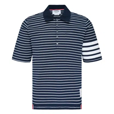 Thom Browne Short Sleeve Striped Polo In Multi