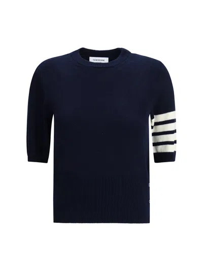 Thom Browne Short Sleeve Sweater In Blue