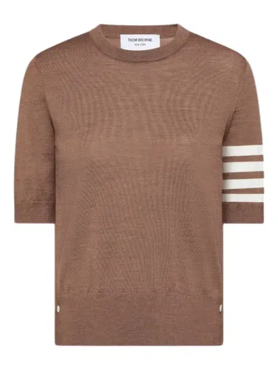 Thom Browne Merino Wool Jersey Stitch 4-bar Tee In Brown