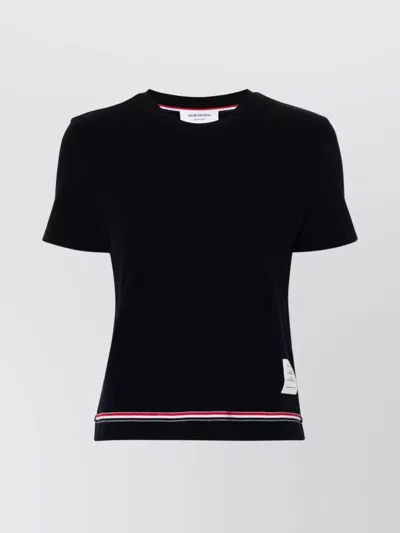 Thom Browne Short Sleeve T-shirt Cotton Pique Stripe In Blue