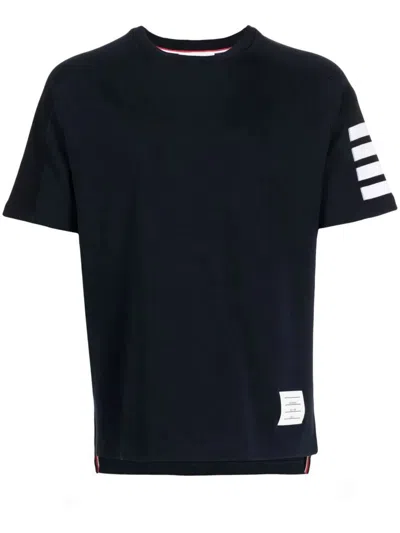 Thom Browne Short Sleeve Tee With 4 Bar Stripe In Milano Cotton Clothing In Blue