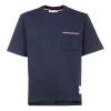 Thom Browne Crew-neck T-shirt With Side Slits And Pocket In Blue