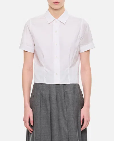 THOM BROWNE SHORT SLEEVE TUCKED BLOUSE IN POPLIN