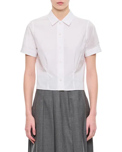 Thom Browne Short Sleeve Tucked Blouse In Poplin In White