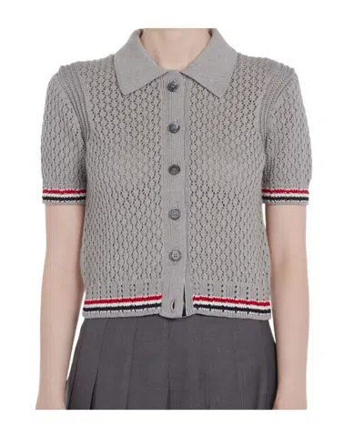 Thom Browne Short Sleeved Buttoned Cardigan In Gray