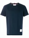 Thom Browne Short-sleeved Cotton T-shirt With Signature Stripe In Blue