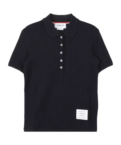 Thom Browne Short-sleeved Knit Polo Shirt In Black