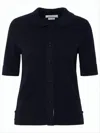 Thom Browne Short-sleeved Knitted Sweater With Button-down Front And Unique Lacing In Black