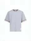 Thom Browne Short-sleeved Light Grey Cotton T-shirt With Tricolor Accents In Gray