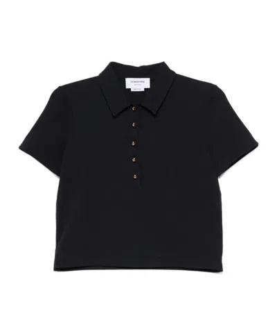 THOM BROWNE COTTON SHORT-SLEEVE POLO TOP
