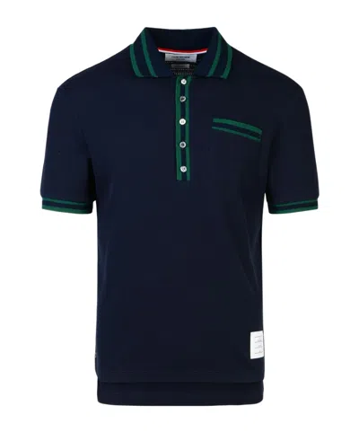 THOM BROWNE THOM BROWNE POINTELLE STRIPE DETAILED POLO SHIRT